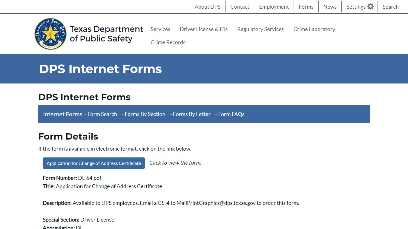 Details - DPSnet Internet Forms - Texas Department of Public Safety